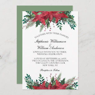 Red Poinsettia Floral Winter Christmas Wedding Invitation