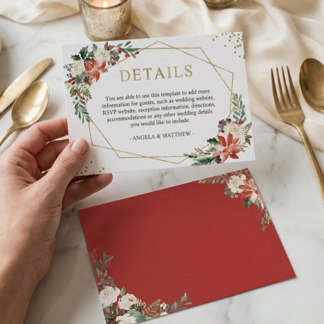 Red Poinsettia Floral Winter Wedding Details Enclosure Card (Creator Uploaded)