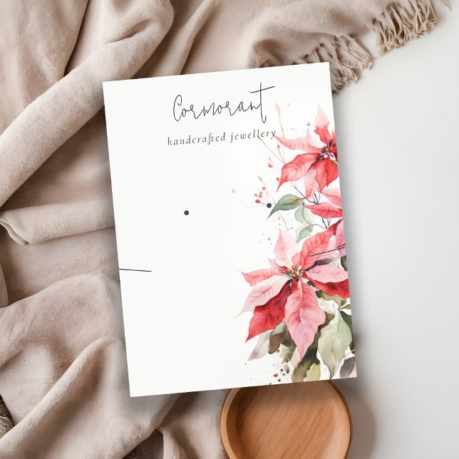 Red Poinsettia Florals Earring Necklace Holder Business Card (Creator Uploaded)