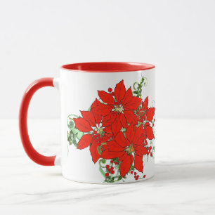 Red Poinsettia Flower Ceramic  Mug