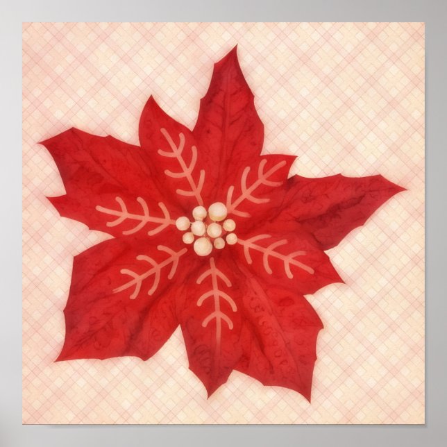 Red Poinsettia Flower Christmas Holiday Art Poster (Front)