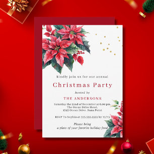 Red Poinsettia flower Christmas party Invitation