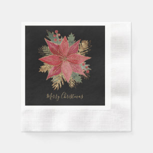 Red Poinsettia Flower Merry Christmas Party Paper Napkin