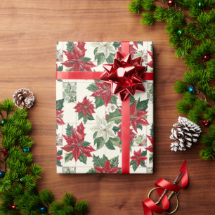 Red Poinsettia Flower On A Cream Background Wrapping Paper