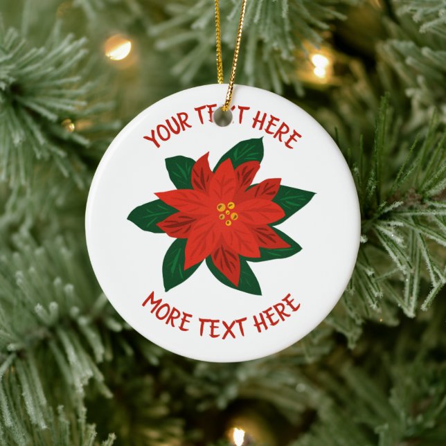 Red Poinsettia flower personalised Christmas Ceramic Ornament (Tree)