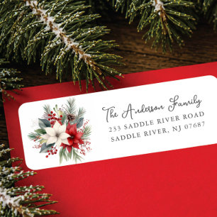 Red Poinsettia Flower Return Address Label