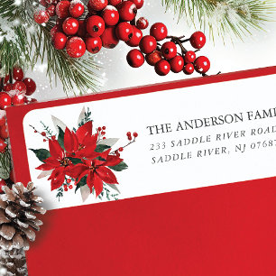 Red Poinsettia Flower Return Address Label