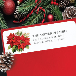 Red Poinsettia Flower Return Address Label