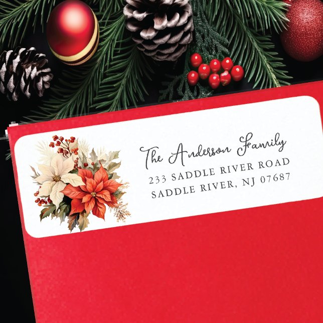 Red Poinsettia Flower Return Address Label (Creator Uploaded)