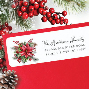 Red Poinsettia Flower Return Address Label