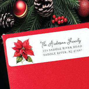 Red Poinsettia Flower Return Address Label