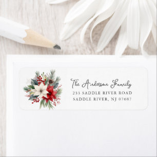 Red Poinsettia Flower Return Address Label