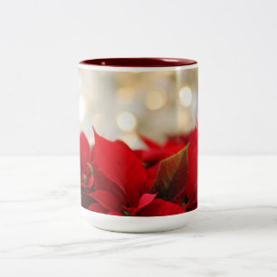 Red Poinsettia Flower Two-Tone Coffee Mug
