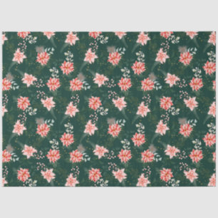 Red Poinsettia Flowers on Dark Green Tissue Paper