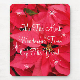 Red Poinsettia Flowers Snow Flakes Christmas Mouse Pad