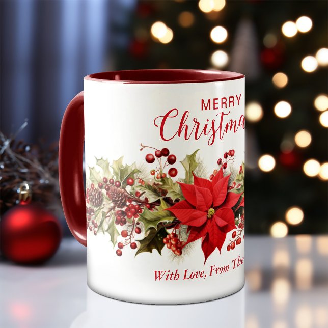 Red Poinsettia Flowers Wreath Christmas Holiday Mug (Red Poinsettia Flowers Wreath Christmas Holiday Mug)