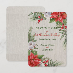 Red Poinsettia Green Leaves Christmas Wedding Save The Date