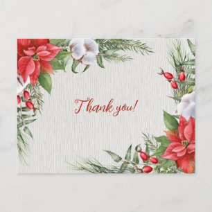 Red Poinsettia Green Leaves Wedding Postcard