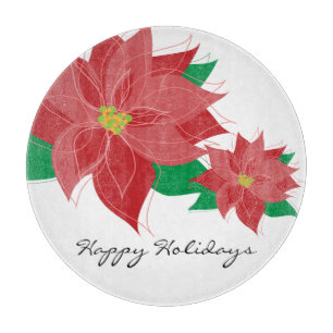 Red Poinsettia Happy Holidays Cutting Board