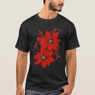 Red Poinsettia Happy Merry Christmas   T-Shirt