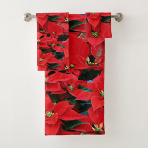 Red Poinsettia Holiday Bath Towel Set
