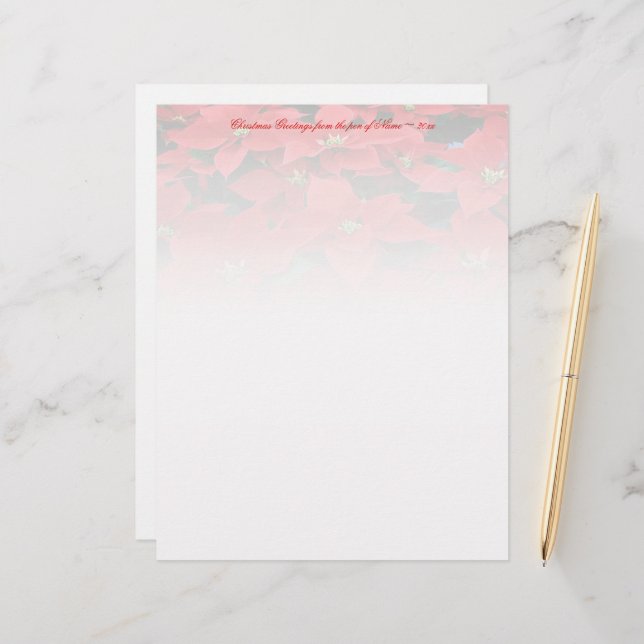 Red Poinsettia Holiday Custom Letterhead (Front/Back In Situ)