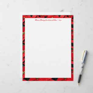 Red Poinsettia Holiday Custom Letterhead