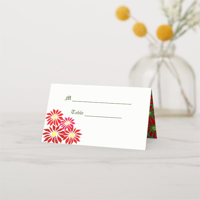 Red Poinsettia Holiday Custom Place Cards (Front)