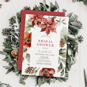 Red Poinsettia Holiday Floral Bridal Shower Invitation