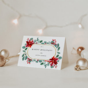 Red Poinsettia Holiday Floral Monogram Folded Card