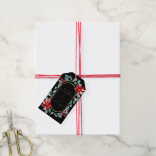 Red Poinsettia Holiday Floral Monogram Gift Tags