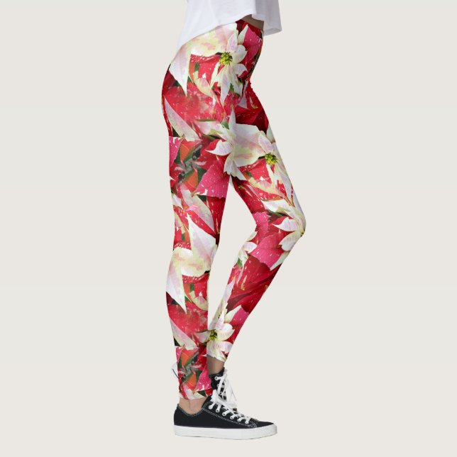 Red Poinsettia Holiday Leggings (Right)