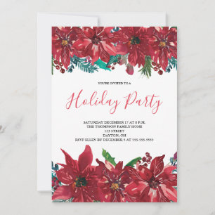 Red Poinsettia Holiday Party Invitation