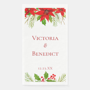 Red Poinsettia Holiday Wedding Customised Napkin