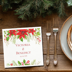 Red Poinsettia Holiday Wedding Personalised Napkin
