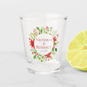 Red Poinsettia Holiday Wedding Personalised Shot Glass