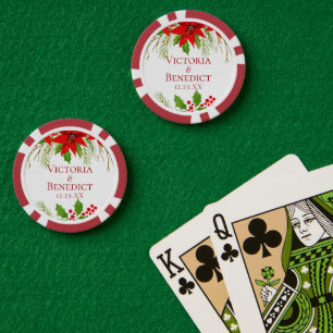Red Poinsettia Holiday Wedding Personalized Poker Chips