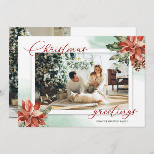 Red Poinsettia Holly 2 Photo Christmas Card