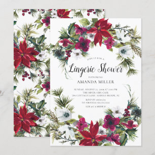 Red Poinsettia Holly Bridal Lingerie Shower Invitation