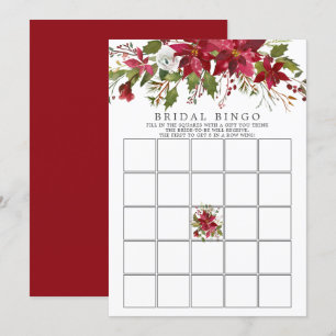 Red Poinsettia Holly Bridal Shower Bingo Invitation