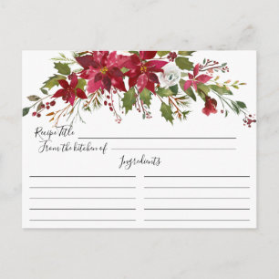 Red Poinsettia Holly Bridal Shower Recipe Card