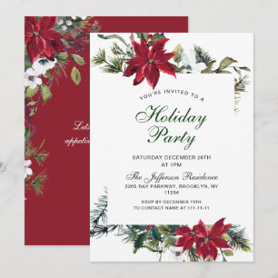Red Poinsettia Holly Christmas Christmas Party Invitation
