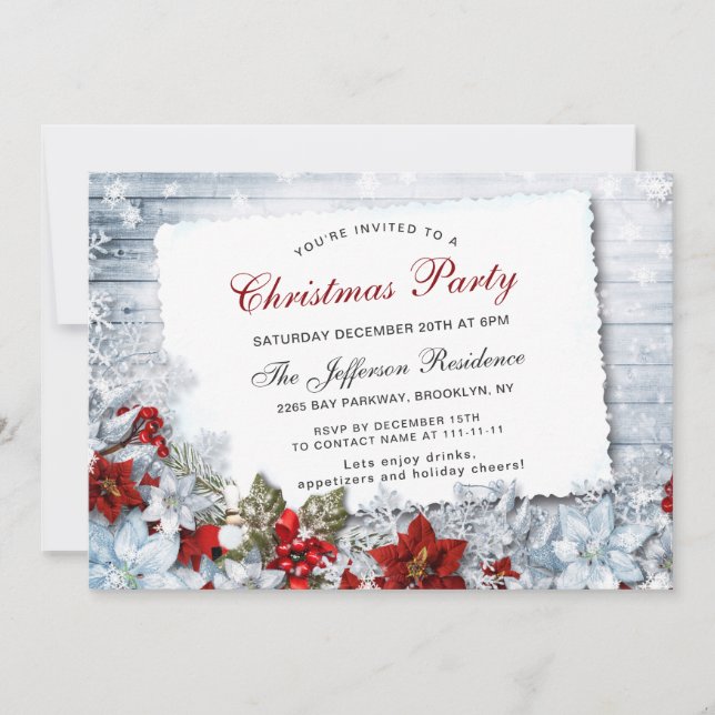 Red Poinsettia Holly Christmas Christmas Party Invitation (Front)