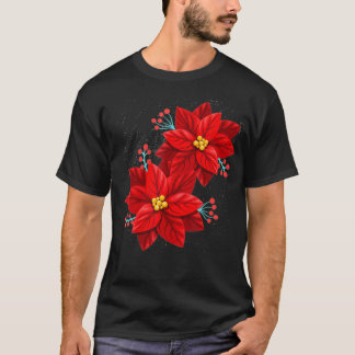 Red Poinsettia  Merry Christmas Flower  Happy Xmas T-Shirt