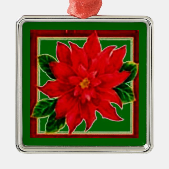 Red Poinsettia Metal Tree Decoration (Front)