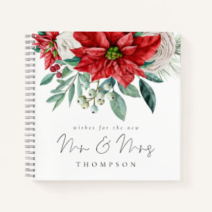 Red Poinsettia New Mr Mrs Guest Book