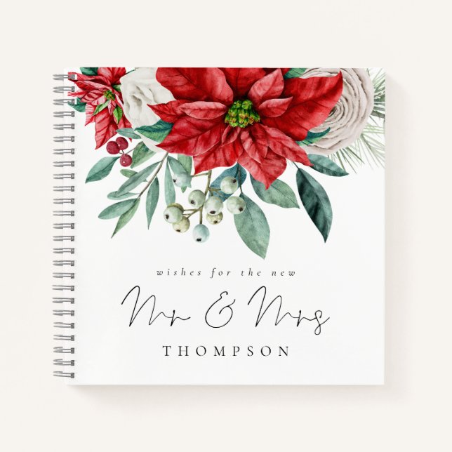 Red Poinsettia New Mr Mrs Guest Book (Front)