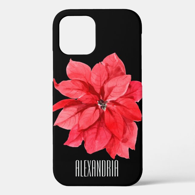 Red Poinsettia on Black Personalised Name Case-Mate iPhone Case (Back)