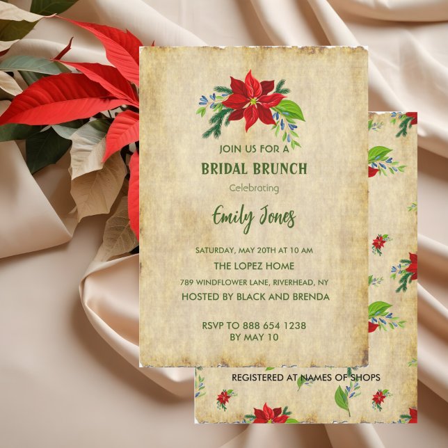  Red Poinsettia on Vintage Brown , Bridal Brunch Invitation (Creator Uploaded)