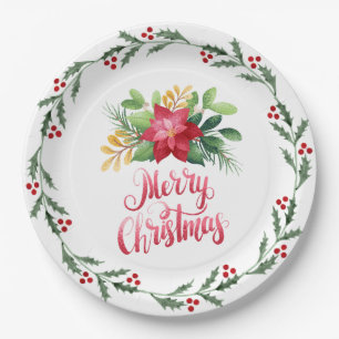 Red Poinsettia Paper Plate